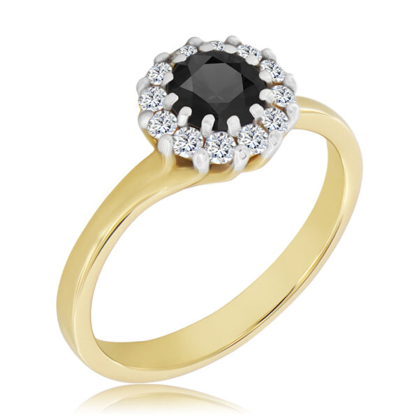 Pierścionek z Czarnym Diamentem i Diamentami Naturalnymi 0,84ct