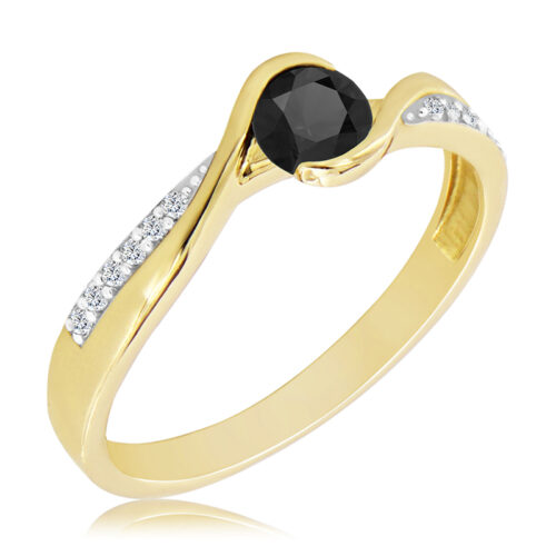 WK-38-DC Pierścionek z Naturalnym Czarnym Diamentem i Diamentami 0,43ct